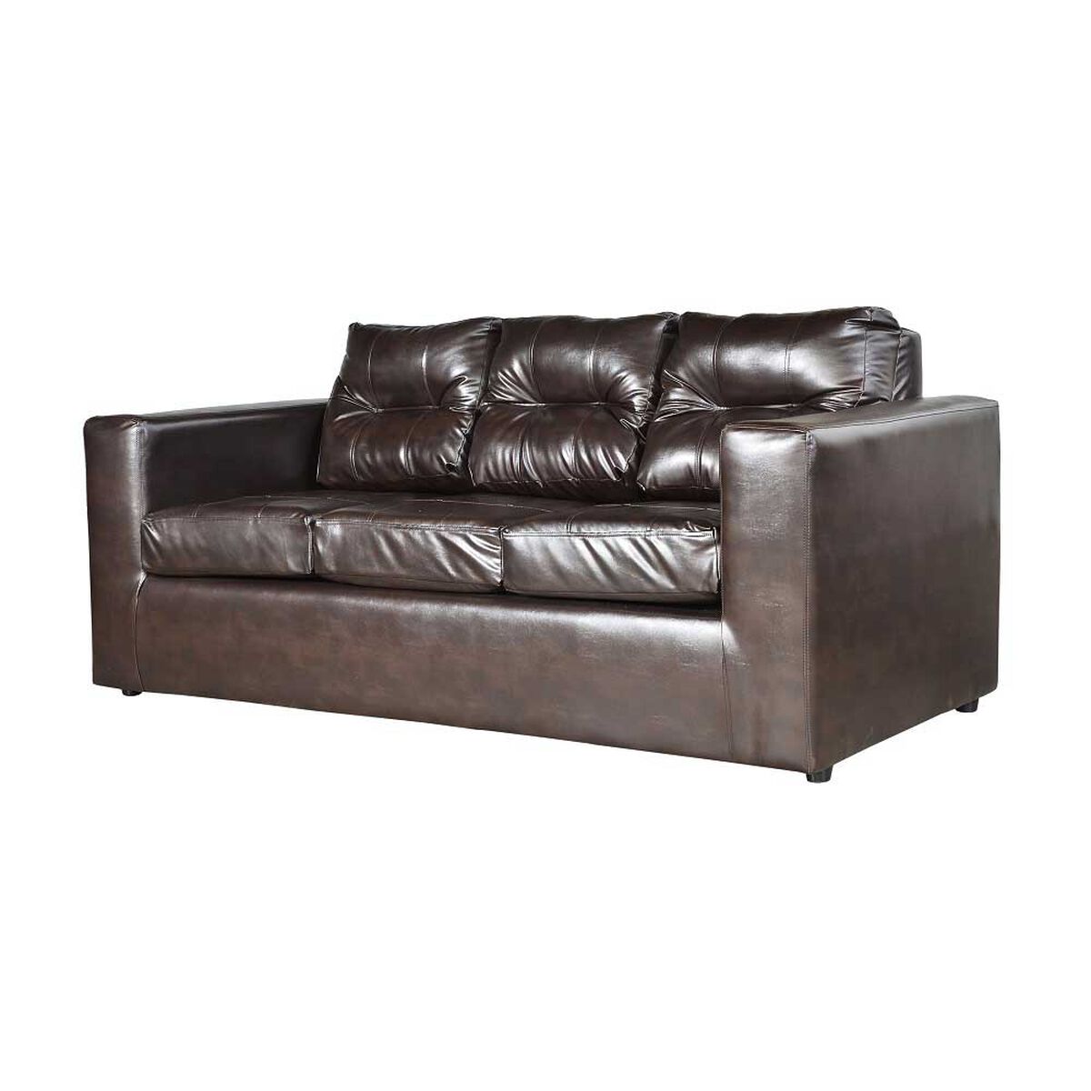 Juego de Living Kea Nize PU Sofá 3 Cuerpos + Dos Pouf 1 Cuerpo Café Moro