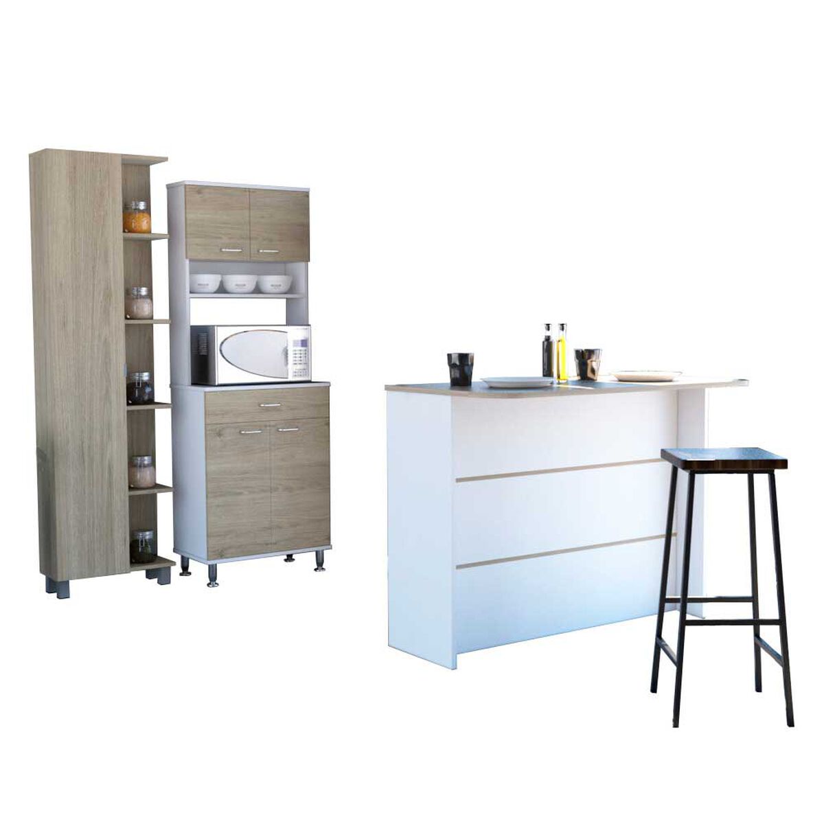 Combo Mueble Microondas + Barra de Cocina + Optimizador TuHome Kitchen Rovere Blanco
