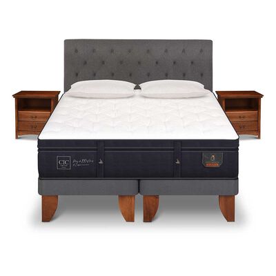 Cama Europea CIC Base Dividida King Súper Premium + Respaldo + Veladores + Almohadas Ganso