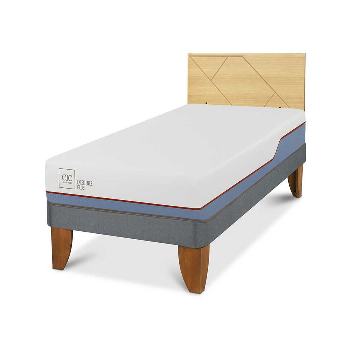 Cama Europea CIC 1,5 Plazas Excellence Plus + Respaldo Villarrica Mostaza