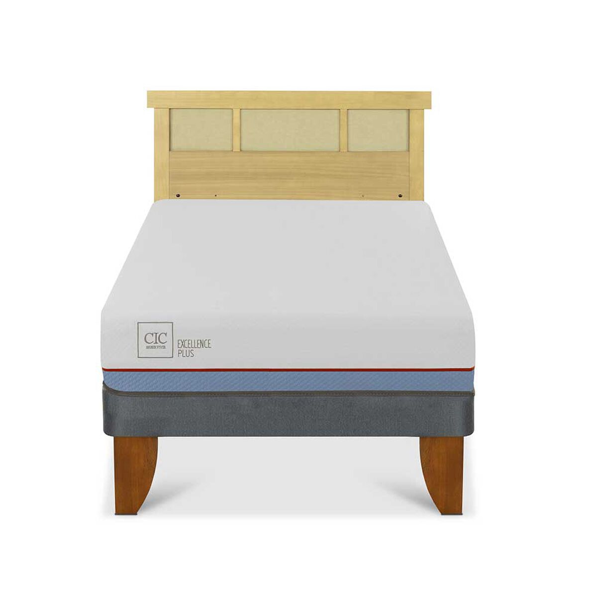 Cama Europea CIC 1,5 Plazas Excellence Plus + Respaldo Dublin Mostaza