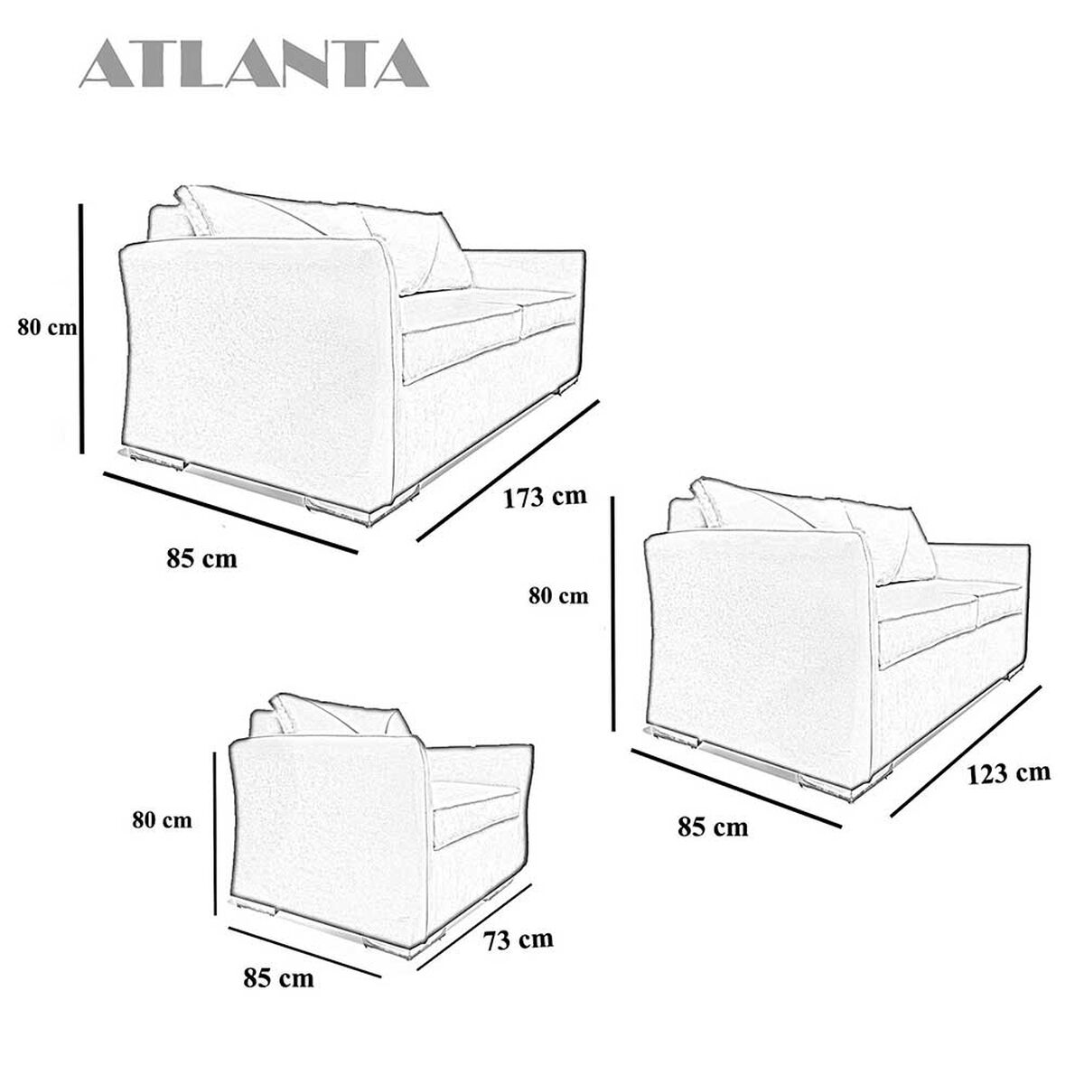 Juego de Living Elegant Detail Atlanta Sofá 3 Cuerpos + Sofá 2 Cuerpos + Sillón 1 Cuerpo Gris
