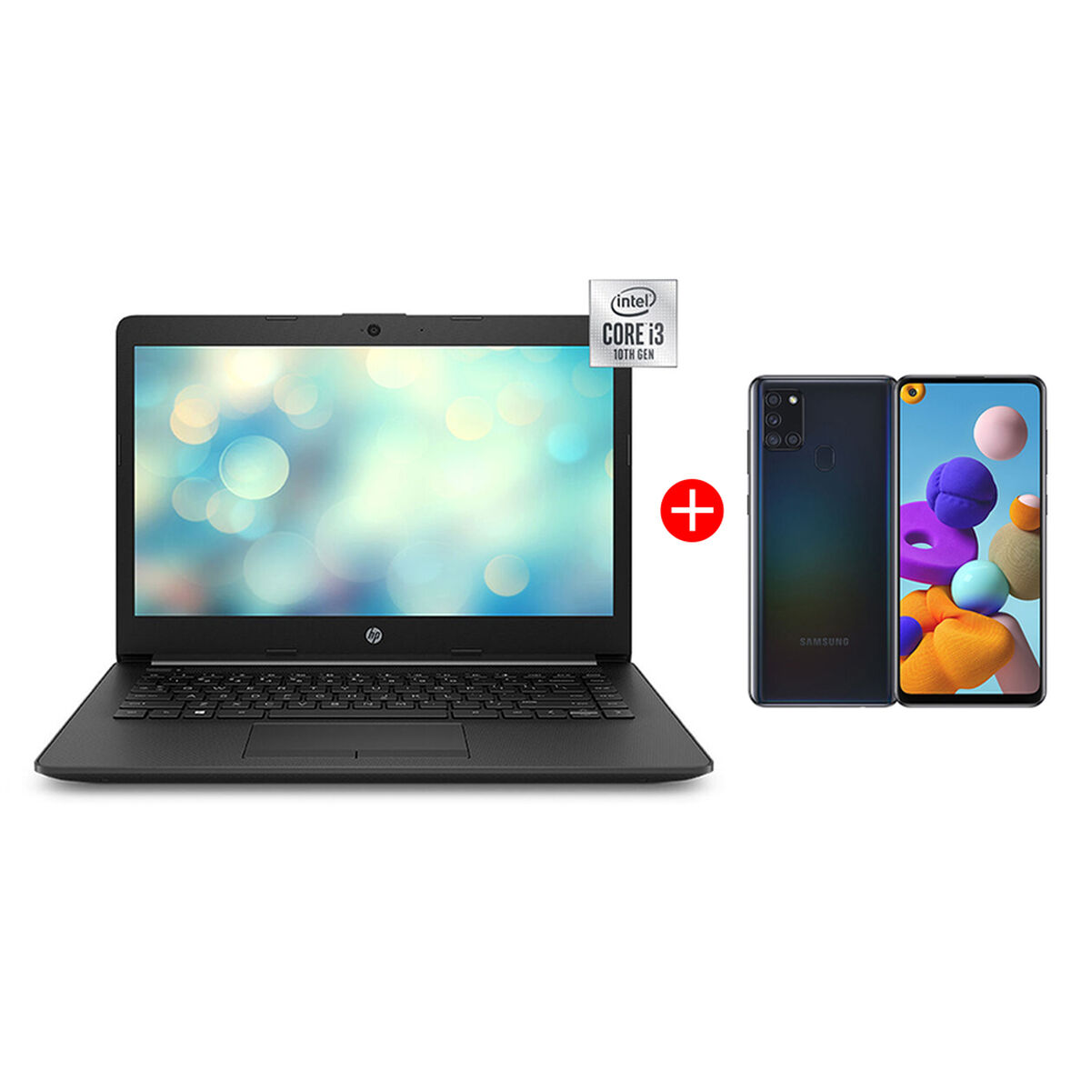 Combo Notebook HP 14-ck2091 Core i3 4GB 128GB SSD 14" + Celular Samsung Galaxy A21S 128GB 6,5" Negro Liberado