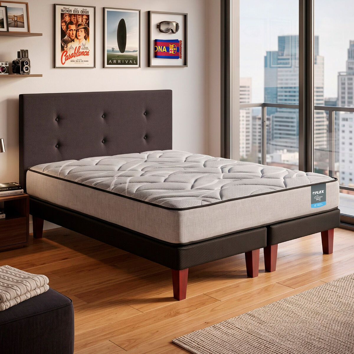 Cama Europea Flex 2 Plazas Dream Dual B/D + Respaldo Royal Negro