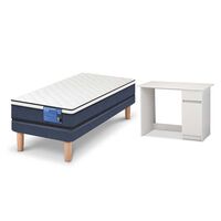 Combo Cama Europea CIC 1 Plaza Excellence Plus + Escritorio New Blanco 1 Puerta 1 Cajón