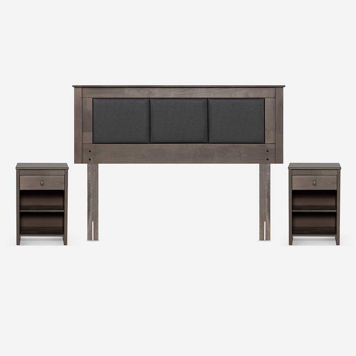 Cama Europea Rosen 2 Plazas New Style 4 Plus + Respaldo Rachel Gris + 2 Veladores