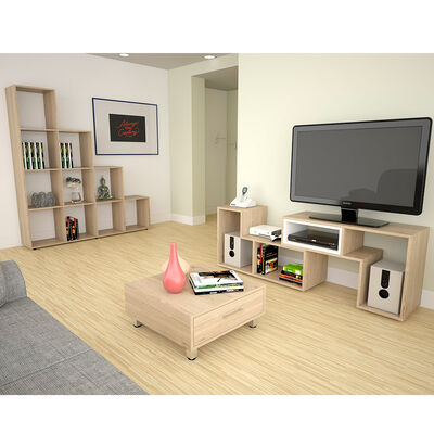 Rack TV Extensible + Biblioteca + Mesa de Centro TuHome