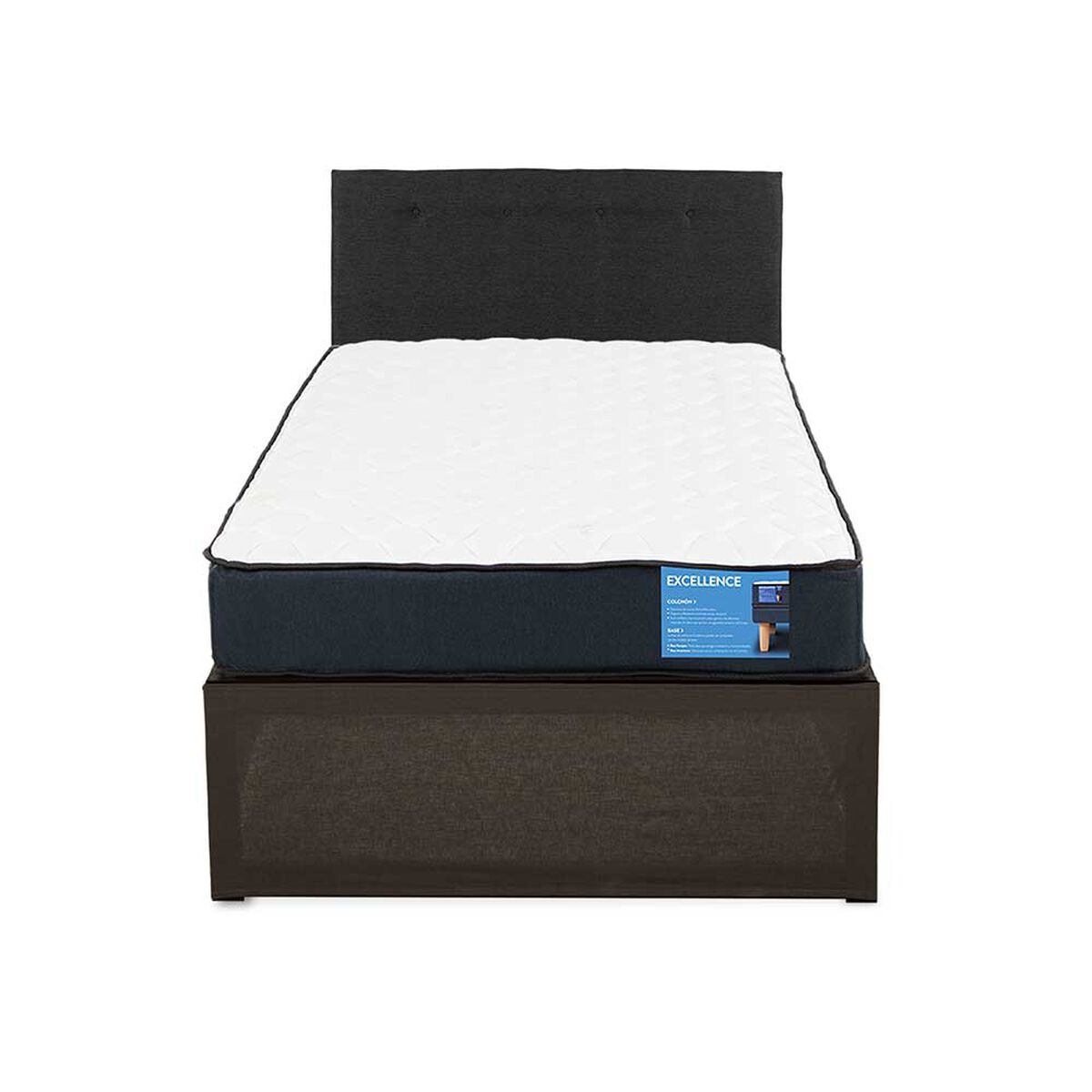 Cama Europea CIC Iron Smart 1,5 Plazas Excellence + Respaldo Black Tapizado + Faldón