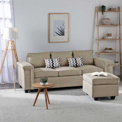 Sofá Mons Sicilia 3 Cuerpos + Pouf 1 Cuerpo Beige