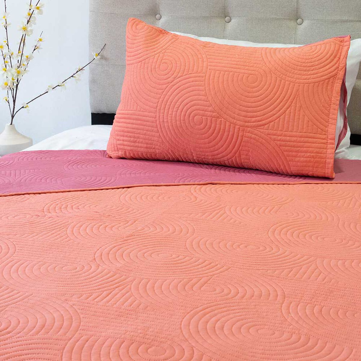 Quilt Doral 1,5 Plazas Salmon Rosa Origins