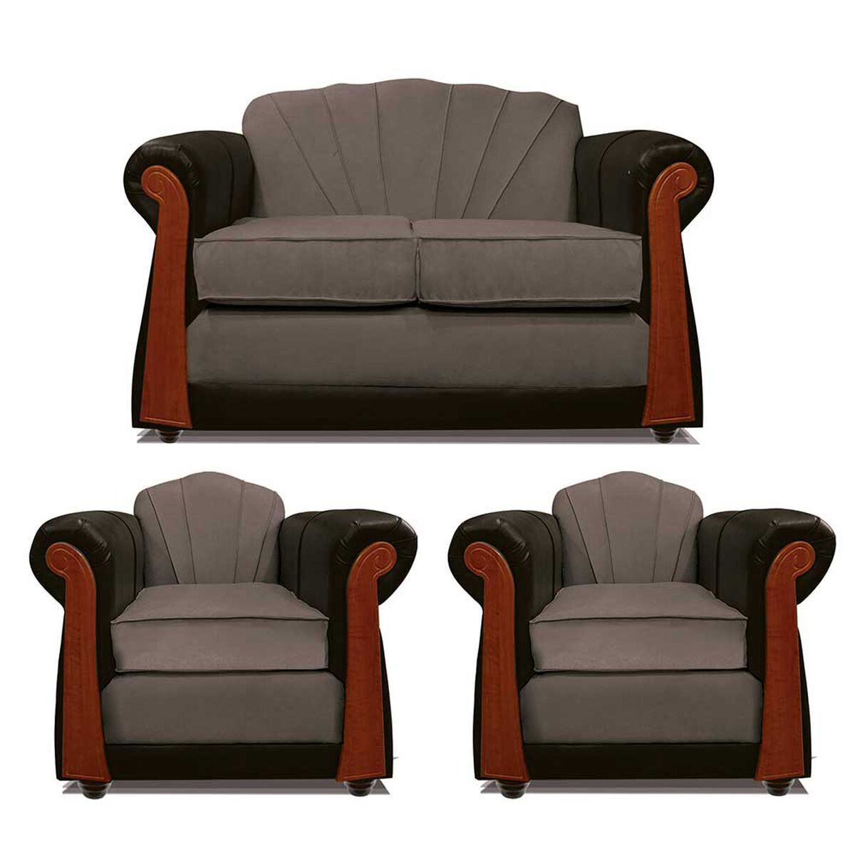 Juego de Living Elegant Detail Marsella Sofá 2 Cuerpos + Dos Sillones 1 Cuerpo Gris