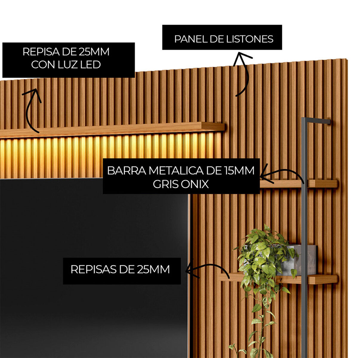 Home TV Di Poretti Design Ouro TV Hasta 75" Caf&eacute; Claro