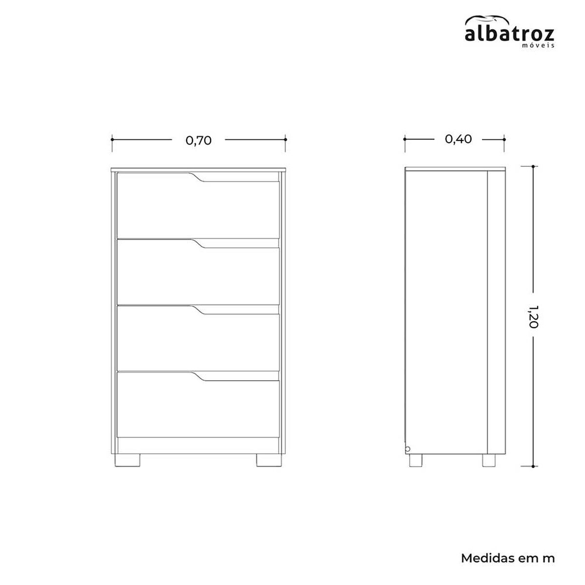 Cómoda Vekkahome Sole 4 Cajones Gris Café