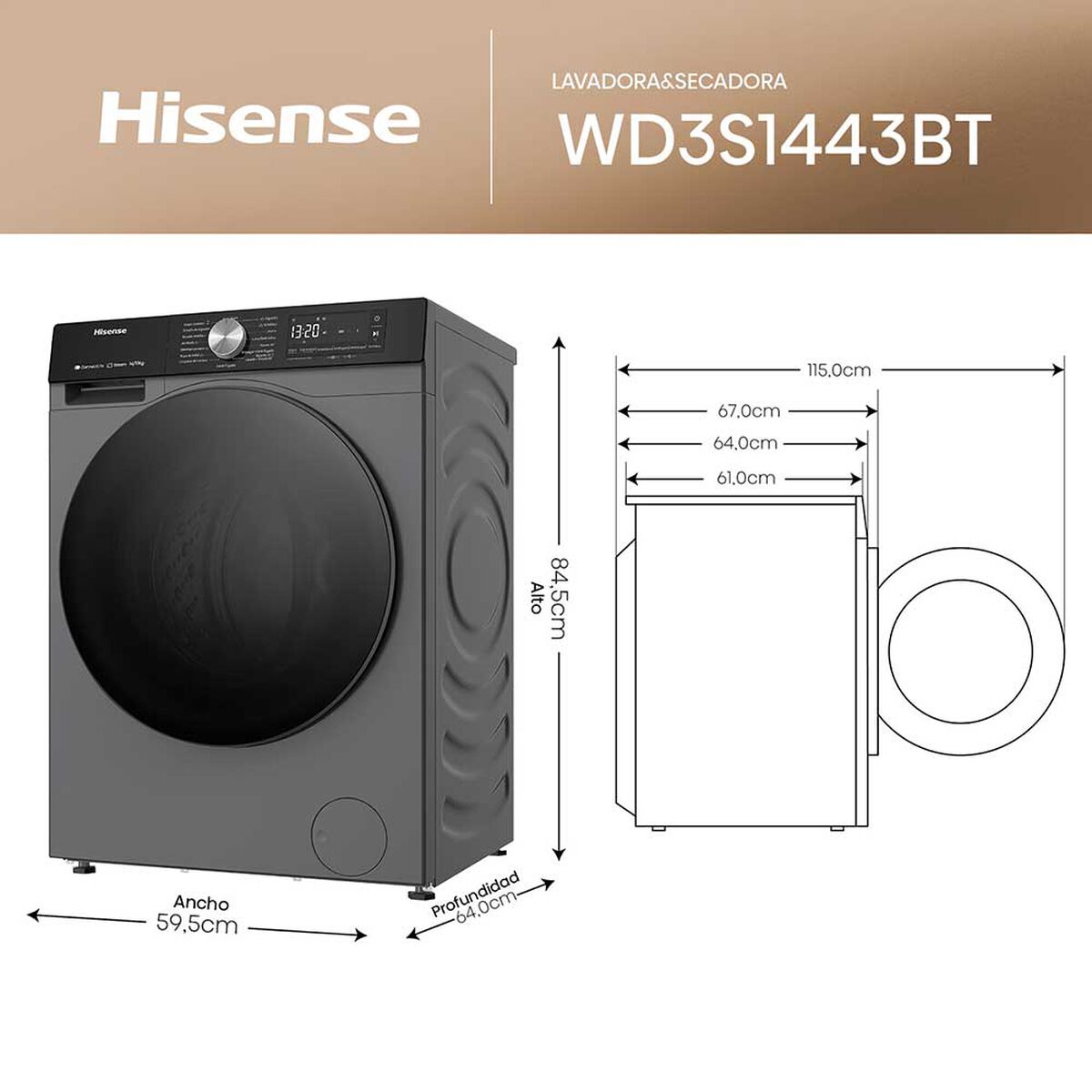 Lavadora Secadora Hisense WT3K1623UT 14/10 Kg.