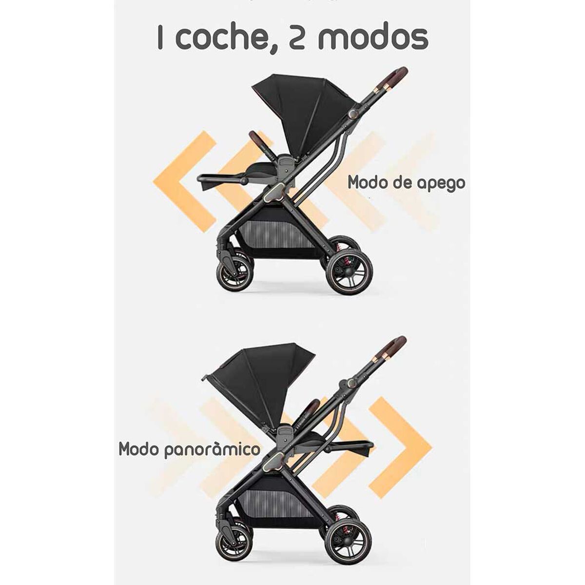 Coche de Paseo Modo Apego y Panorámico Lubabycas Negro