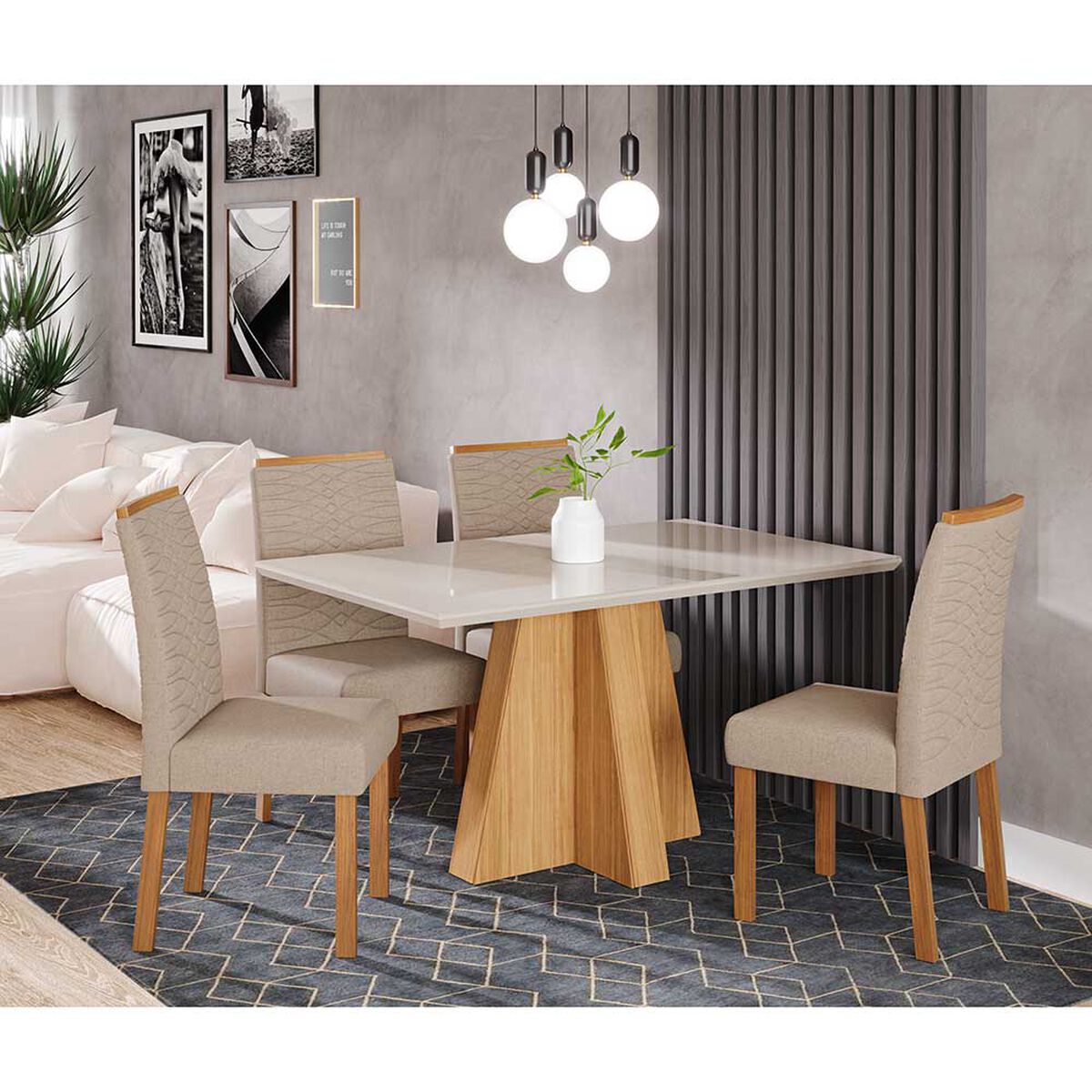 Juego de Comedor Decocasa Patricia 4 Sillas Off White