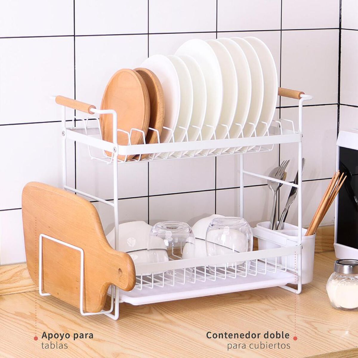 Secaplatos Escurridor Simplit Acero Inox Bilbao 2 Niveles Blanco