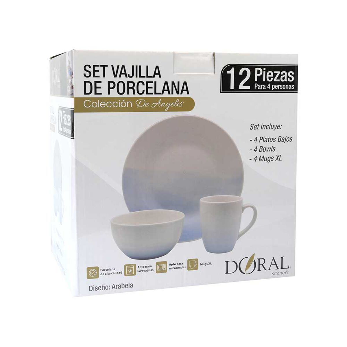 Vajilla Porcelana Doral Angelis 12 Piezas Arabella