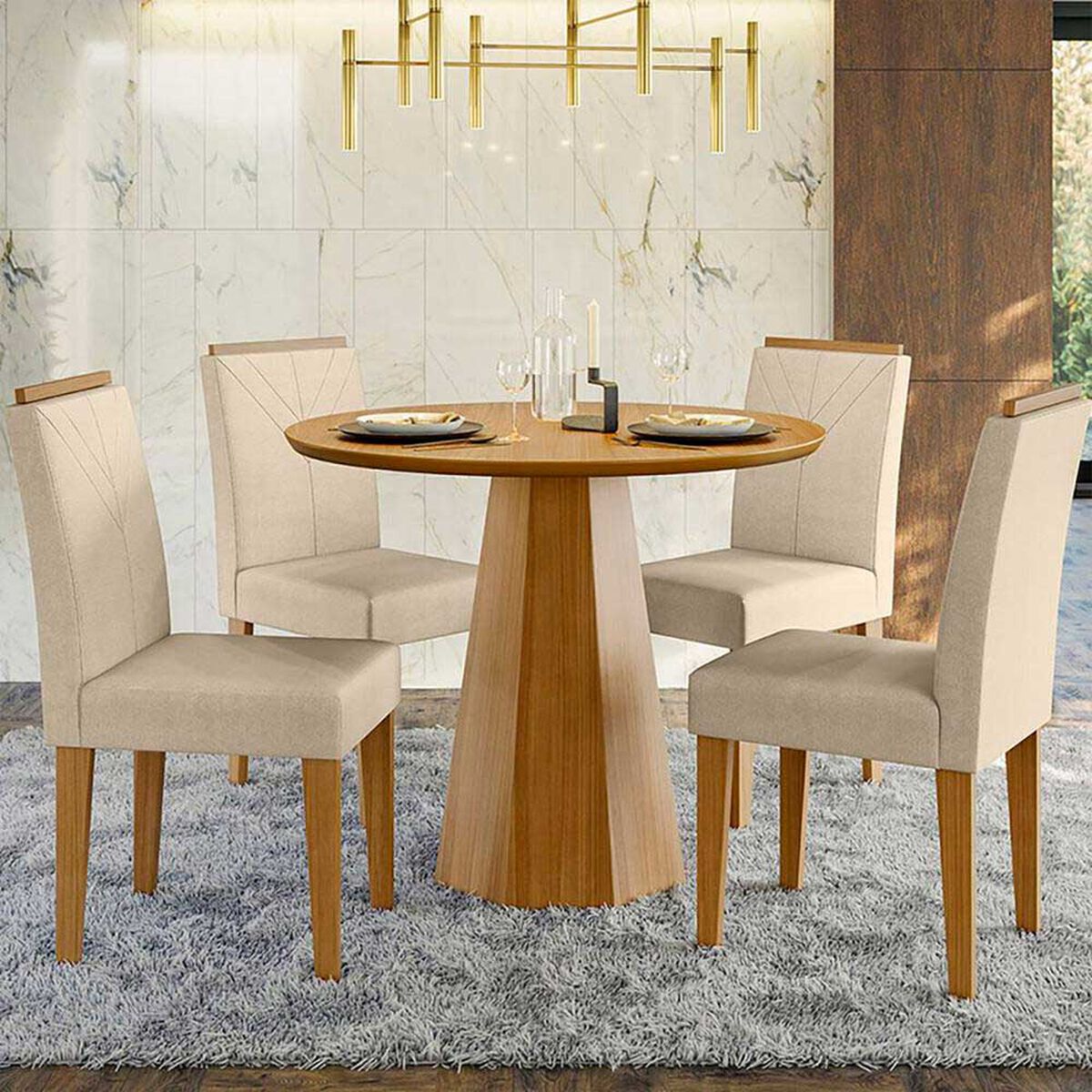 Juego de Comedor VekkaHome Isa 4 Sillas Beige
