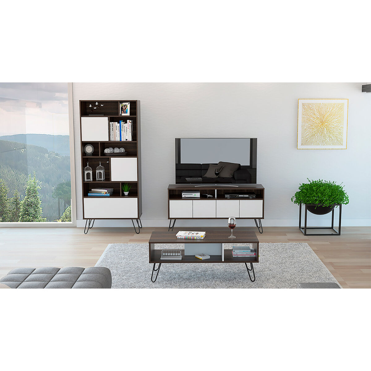 Rack TV Hasta 55" + Biblioteca + Mesa de Centro TuHome Vassel