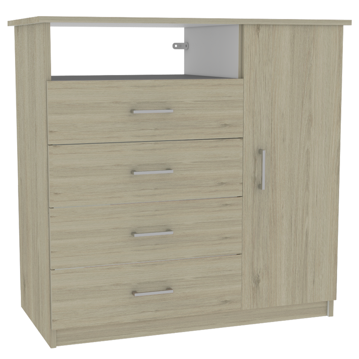 Mueble de Tocador + Velador Con Espejo + Cómoda 4 Cajones 1 Puerta Perla