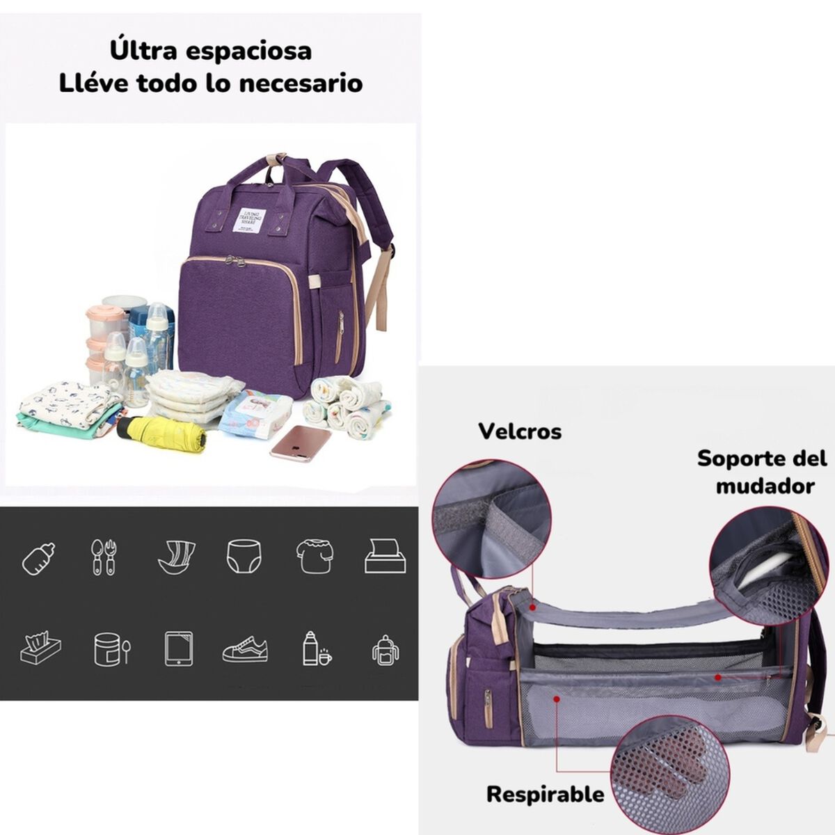 Mochila Maternal 3 en 1 con Cunita Lubabycas Gris