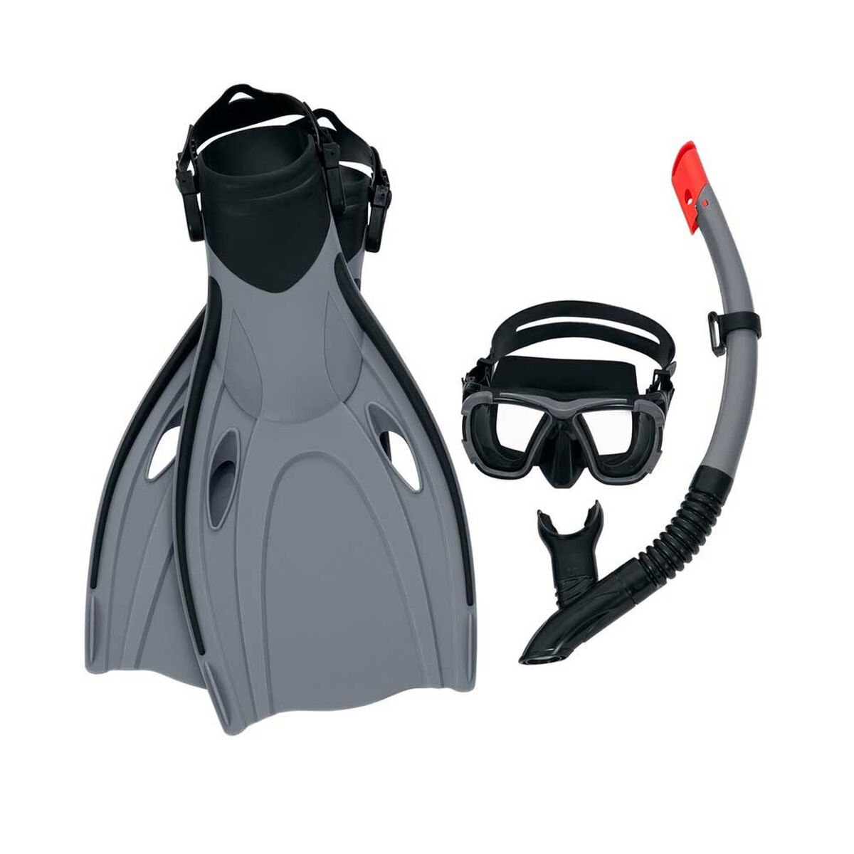 Set Mascara Gris, Snorkel y Aletas Bestway 37.5-41