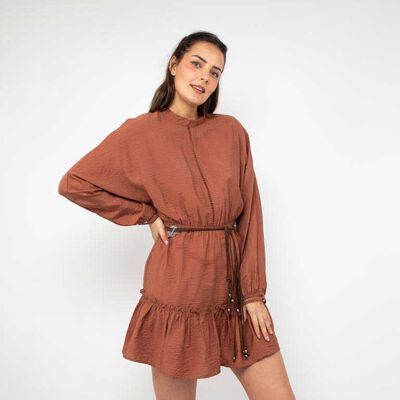 Vestido Corto Manga Larga Mujer Alma Naranjo