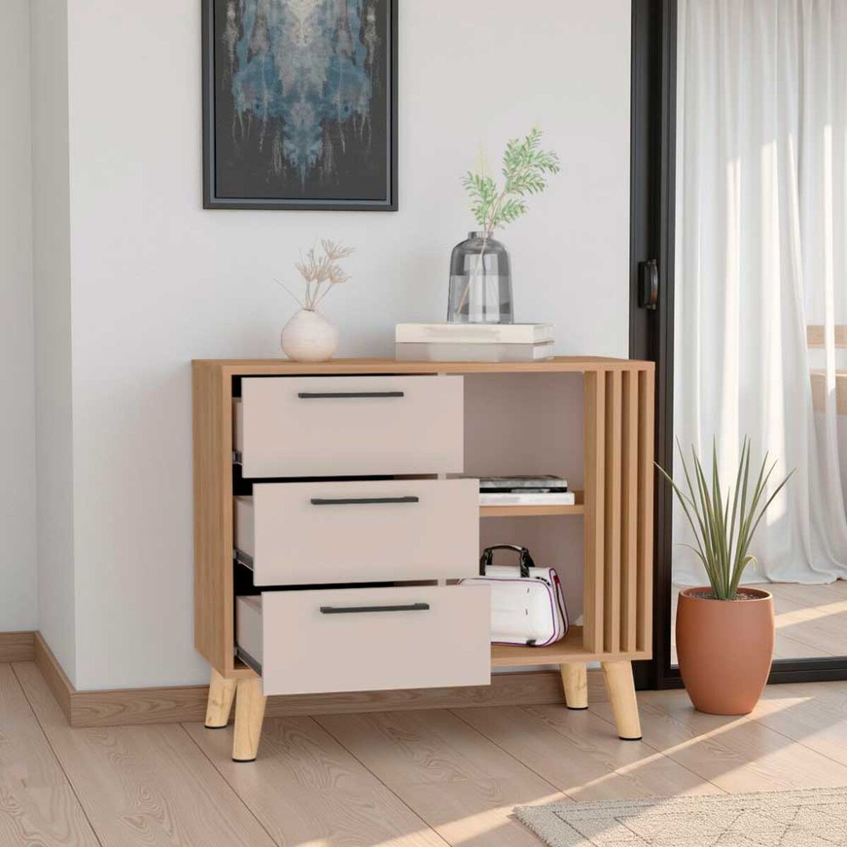 C&oacute;moda Tuhome Vance 3 Cajones Fresno Europeo y Capri