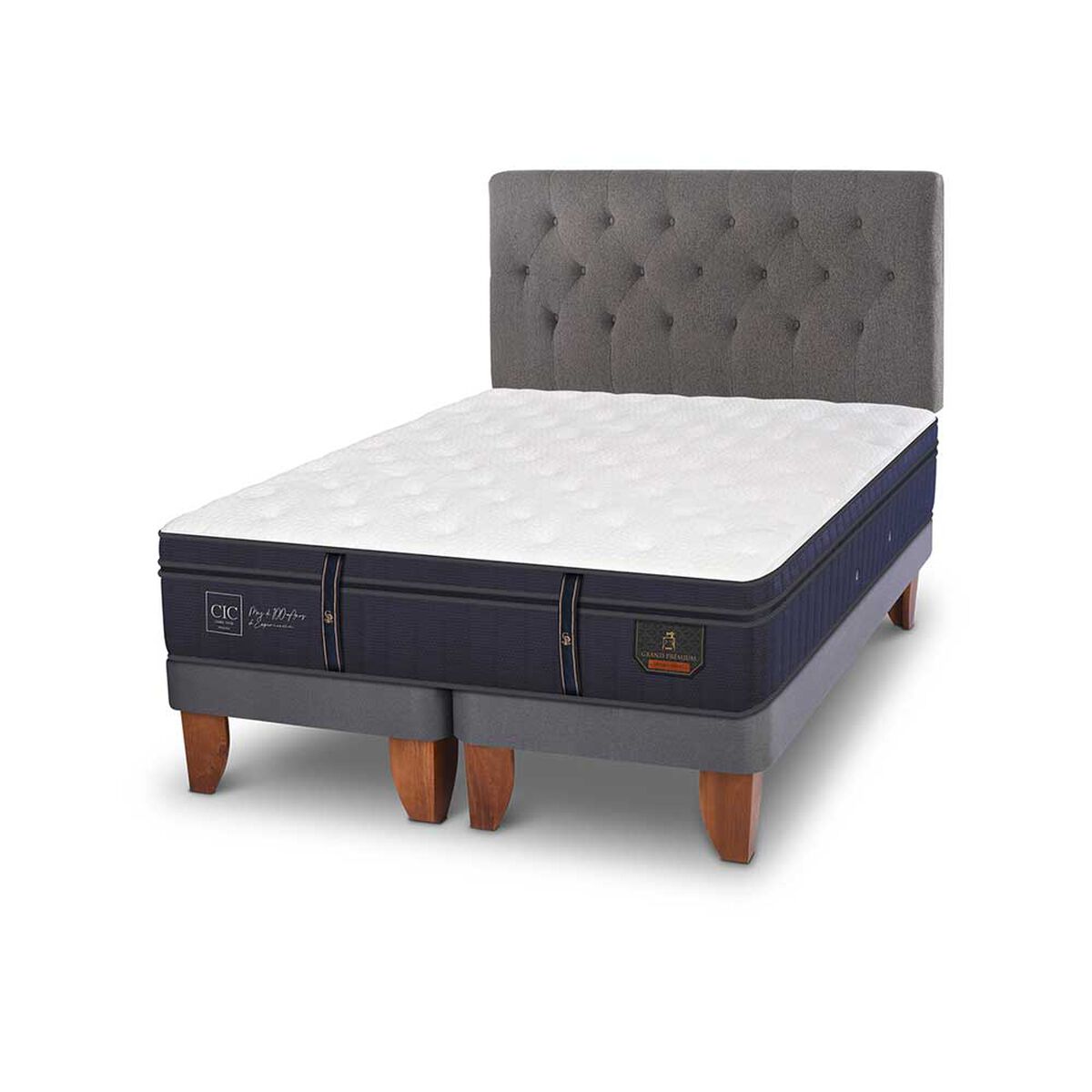 Cama Europea CIC Base Dividida 2 Plazas Grand Premium + Respaldo Kavery
