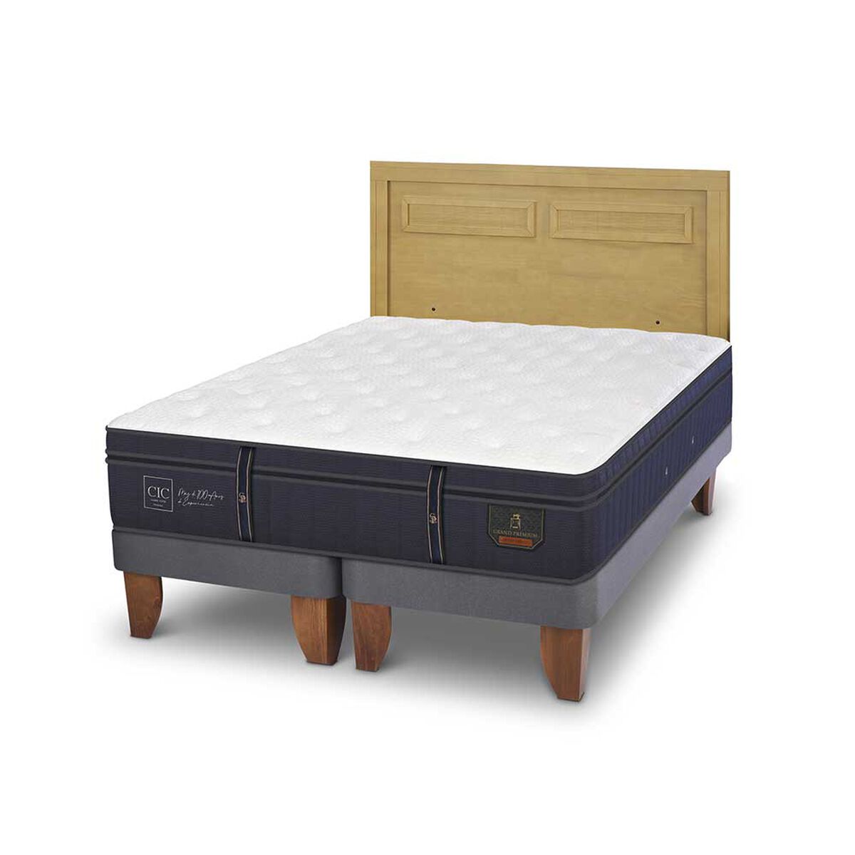 Cama Europea CIC Base Dividida King Grand Premium + Respaldo Milan Mostaza