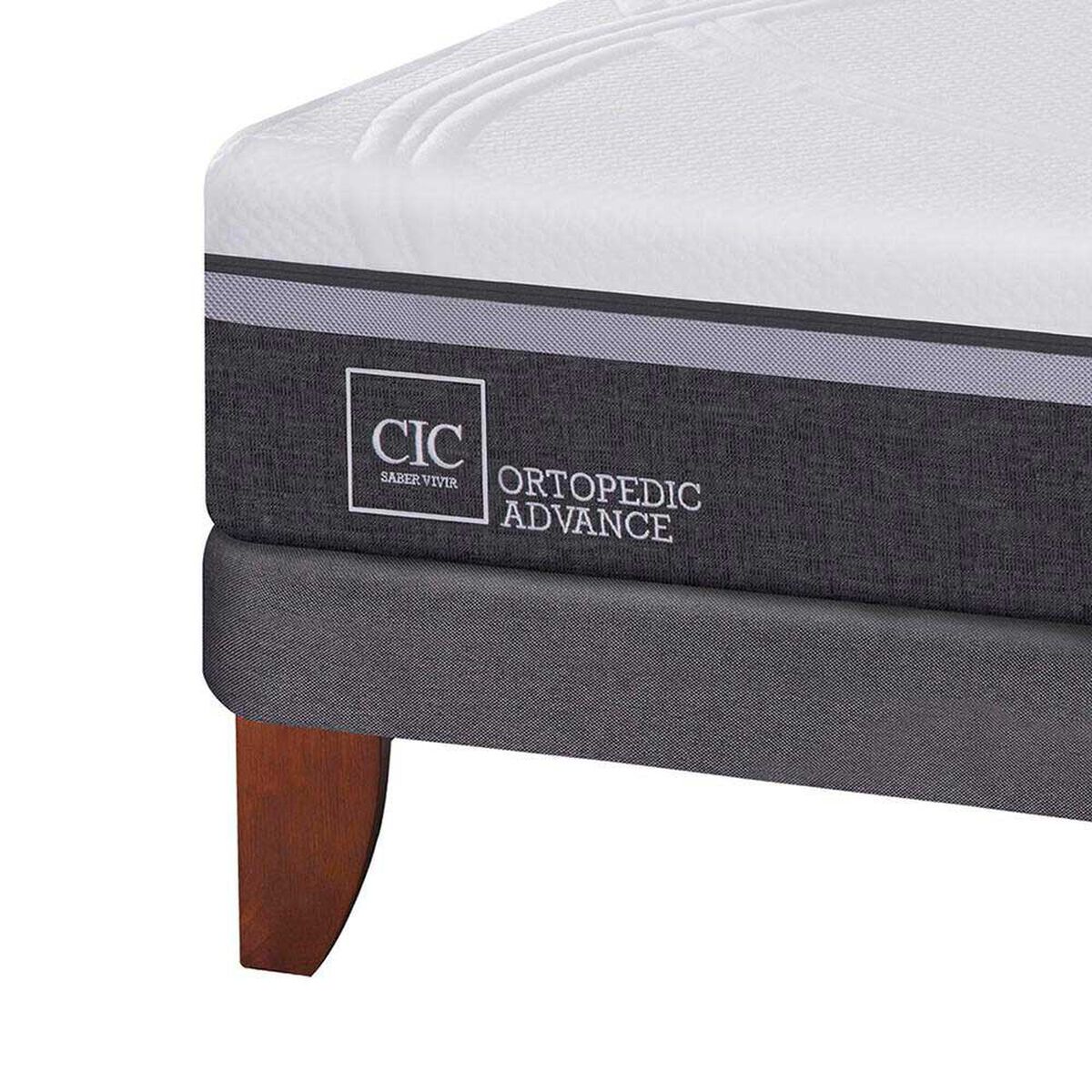 Cama Europea CIC 1,5 Plazas Ortopedic Advance + Respaldo + Velador New Torino