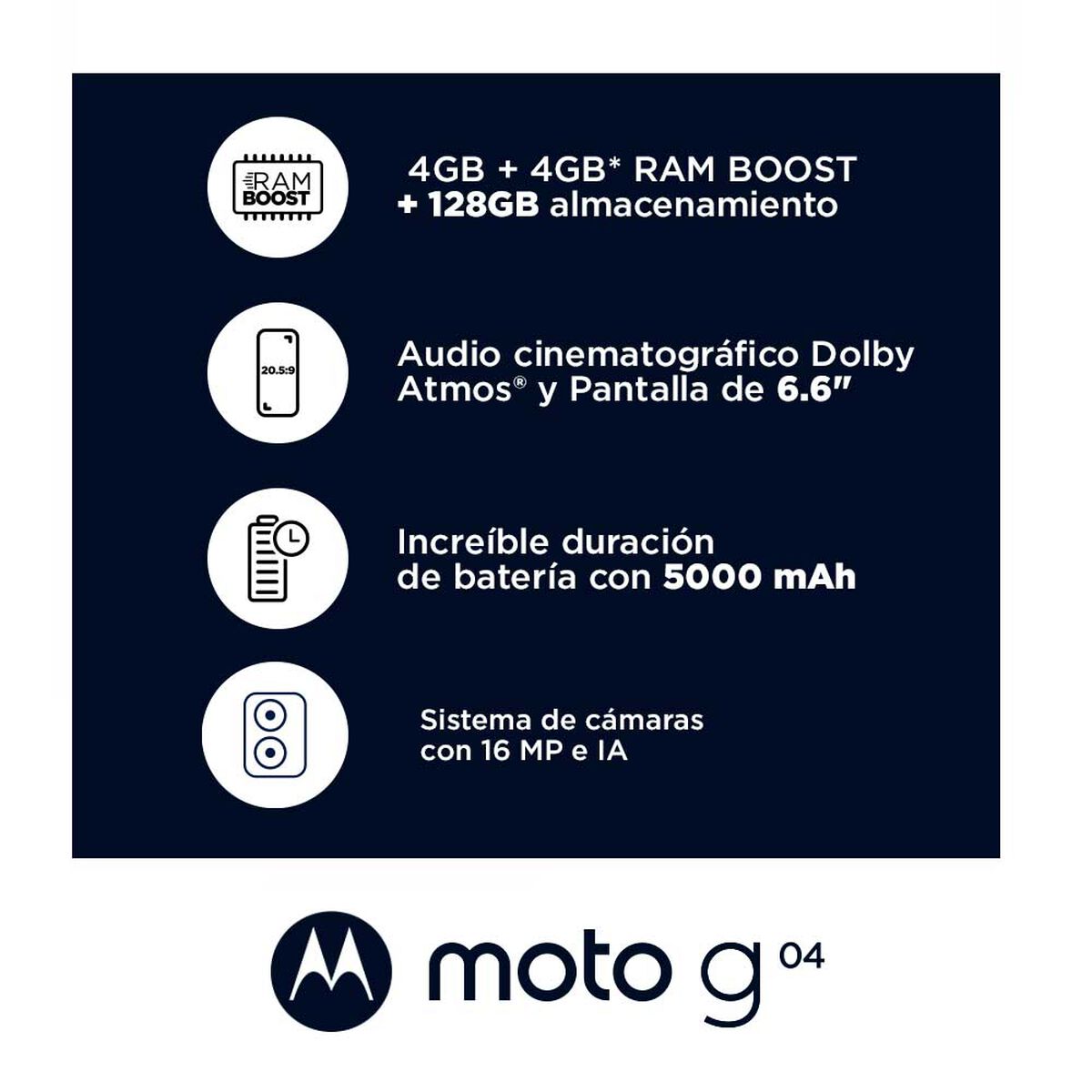 Celular Motorola Moto G04 128GB 6,56" Negro Liberado