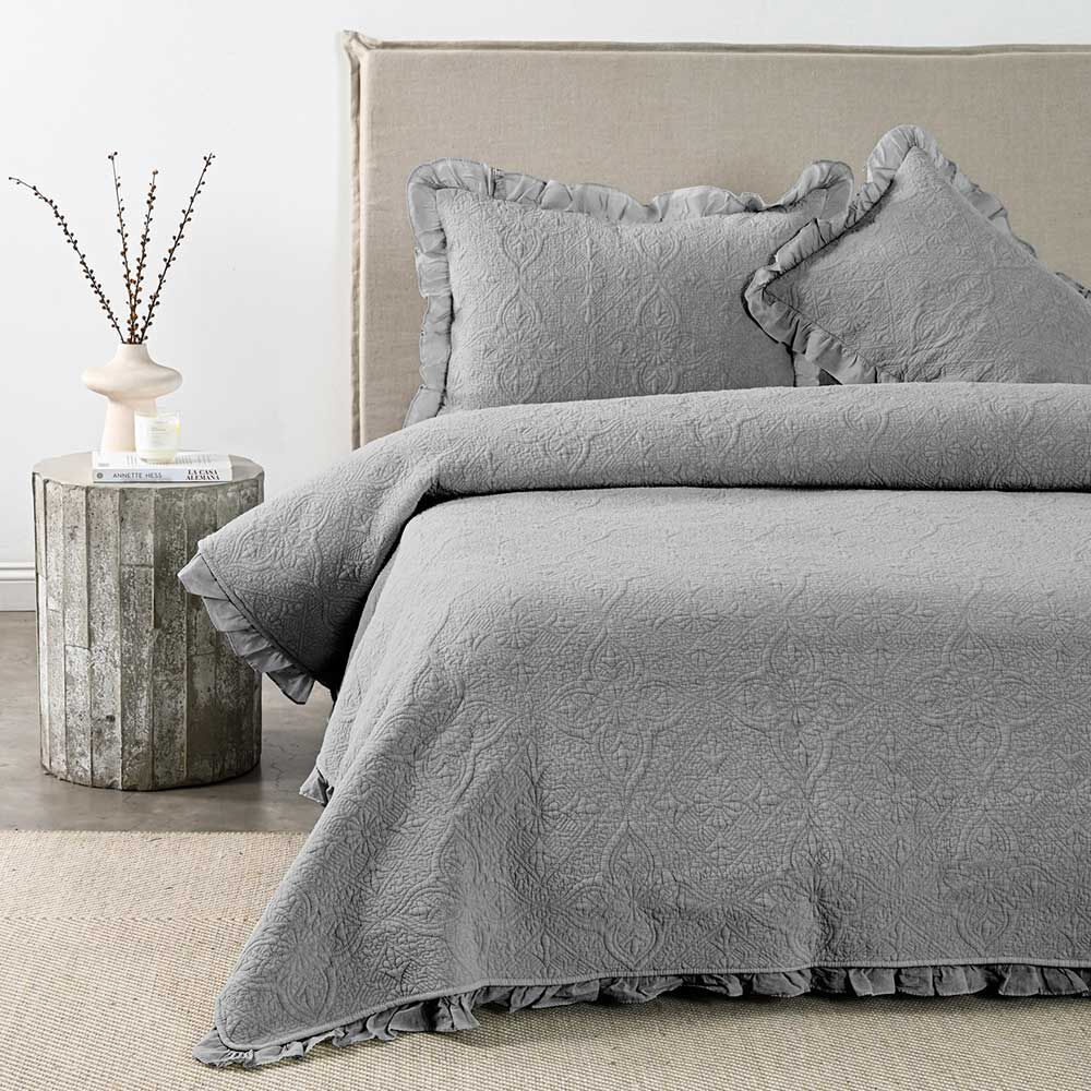 Quilt Royal Supreme 2 Plazas Ruffle Gris