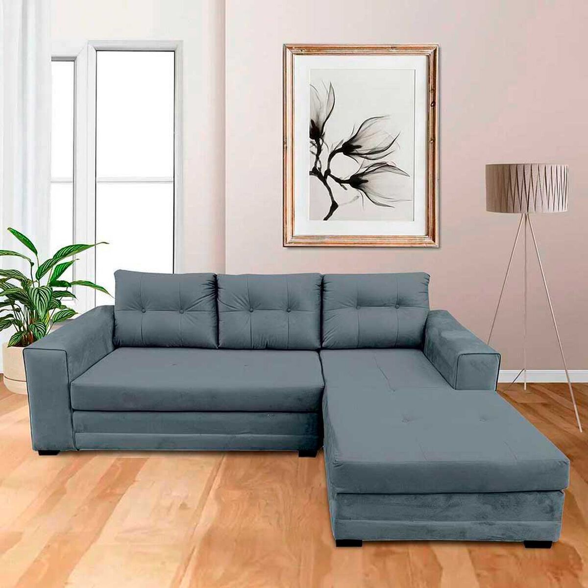 Sof&aacute; Seccional Derecho Living Factory Roma 3 Cuerpos Gris