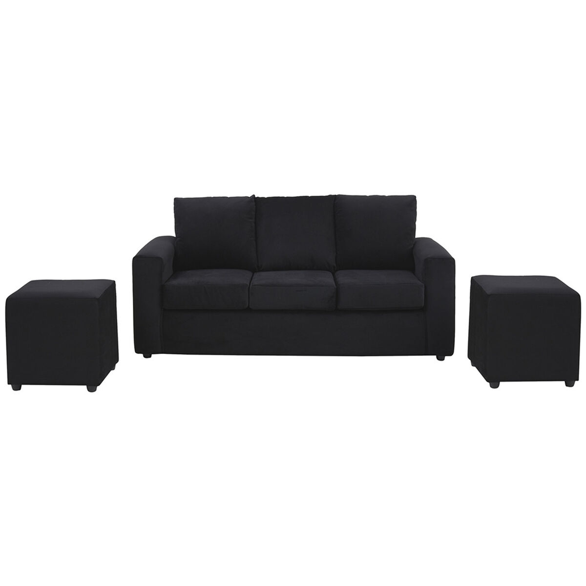 Sofá Bodevir Kendy Sofá 3 Cuerpos + Dos Pouf Cali Negro