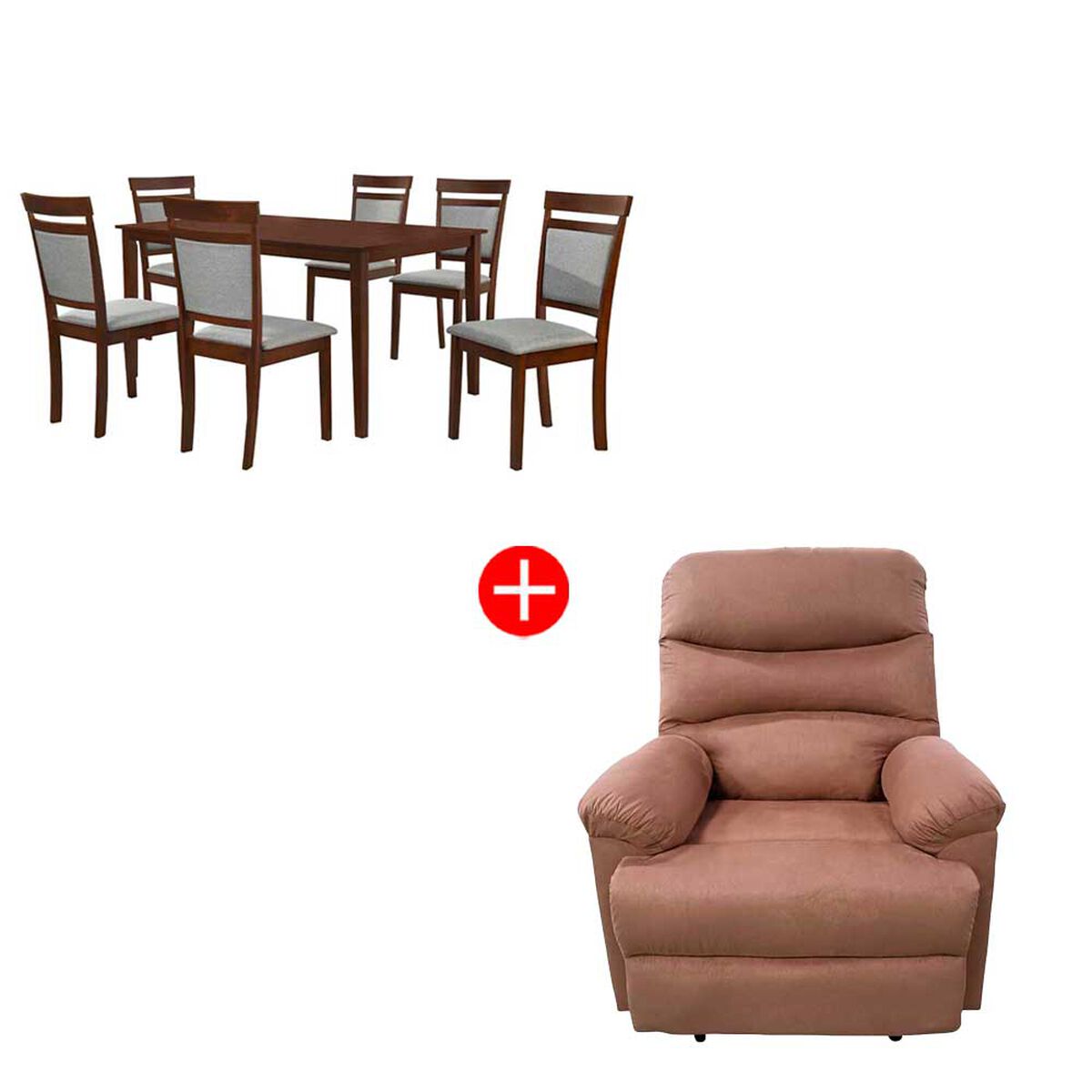 Combo Juego de Comedor Casanova Milan 6 Sillas Café + Bergere Casanova York Café