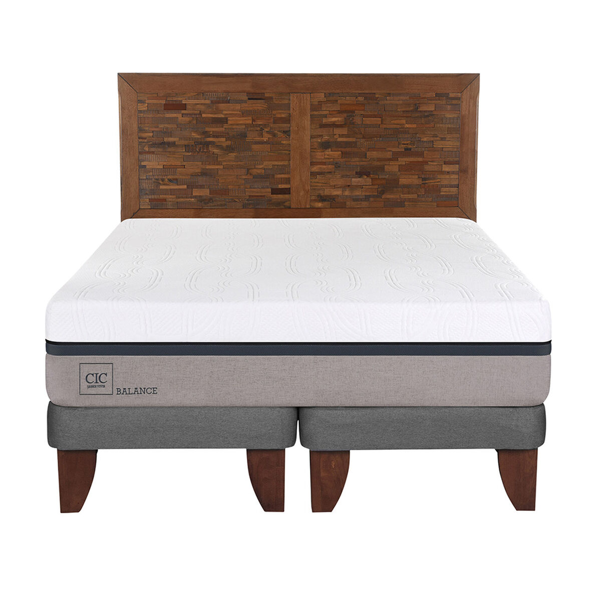 Cama Europea CIC Base Dividida 2 Plazas Balance + Respaldo Antique