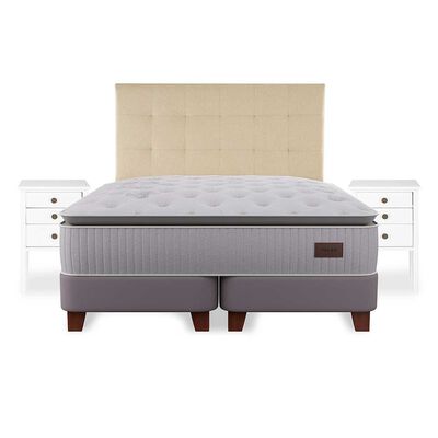 Imagen 2 del producto Cama Europea Flex King Heritage + Respaldo Design Crudo + Veladores Roma