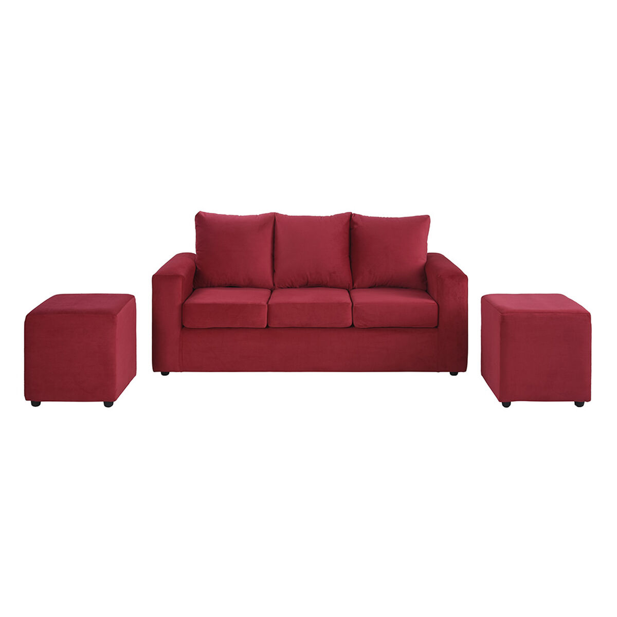 Sofá Bodevir Kendy 3 Cuerpos + Dos Pouf Cali Rojo