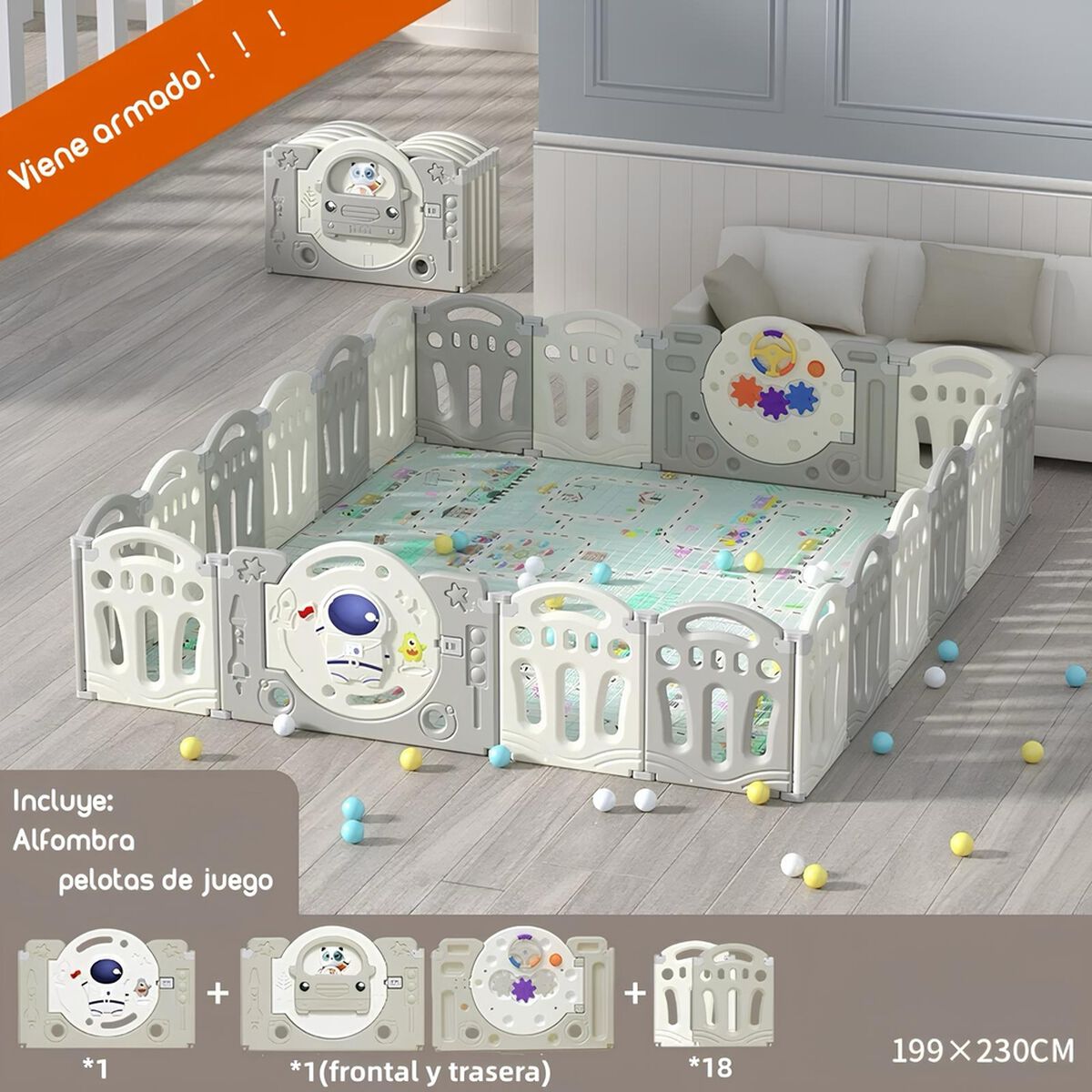 Corral Bebe Armado 199x230cm con Accesorios Lubabycas
