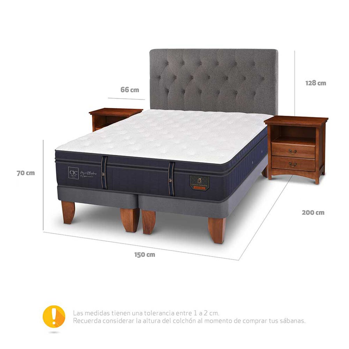 Cama Europea CIC Base Dividida 2 Plazas Grand Premium + Respaldo + Veladores