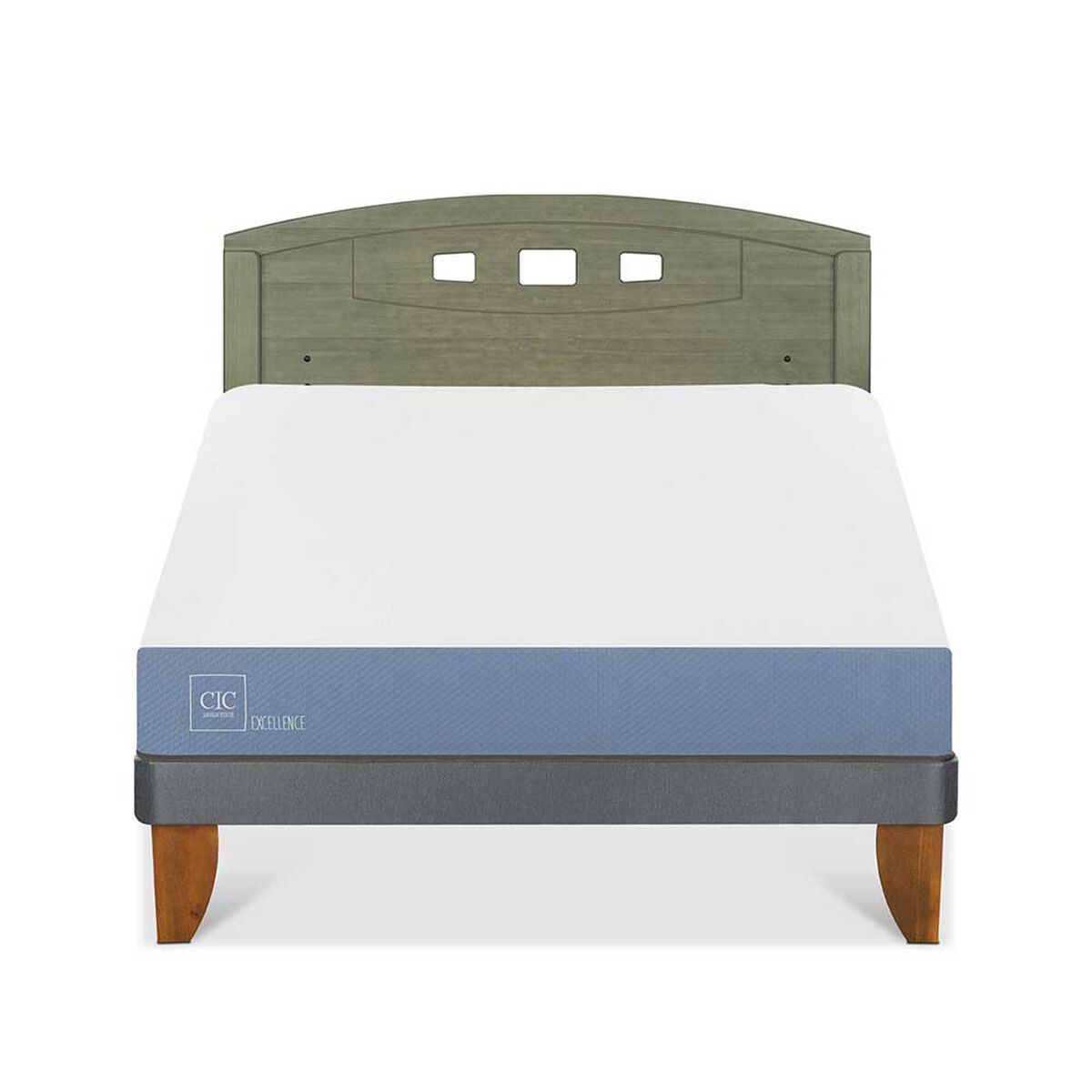 Cama Europea CIC 2 Plazas Excellence + Respaldo Gales Olivo