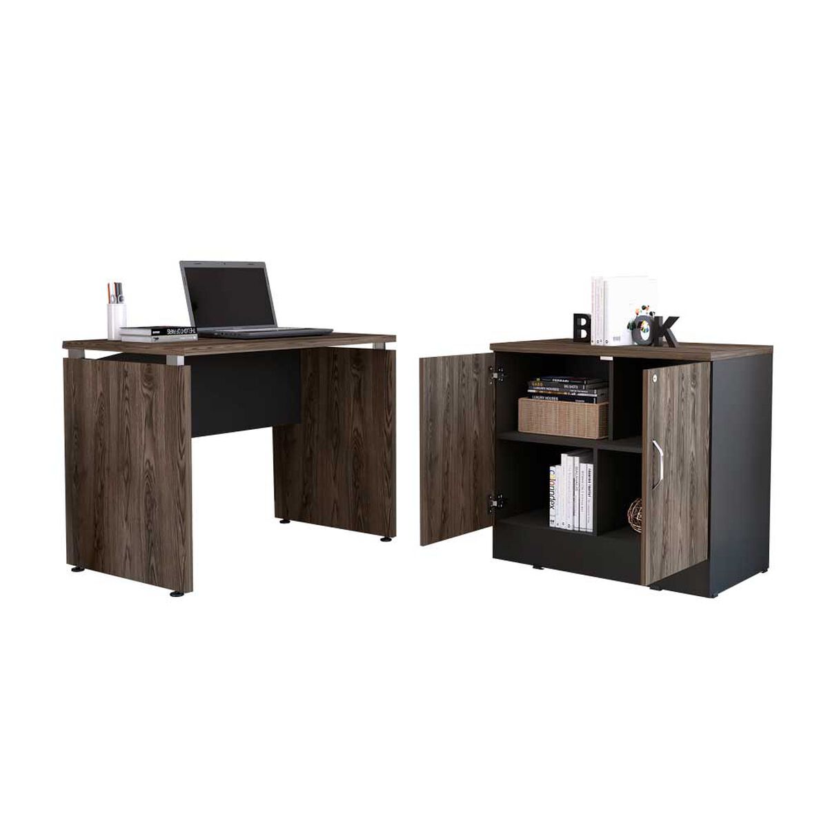 Combo Escritotio + Cajonera 2 Puertas TuHome Home Office Negro Soft-Co&ntilde;ac