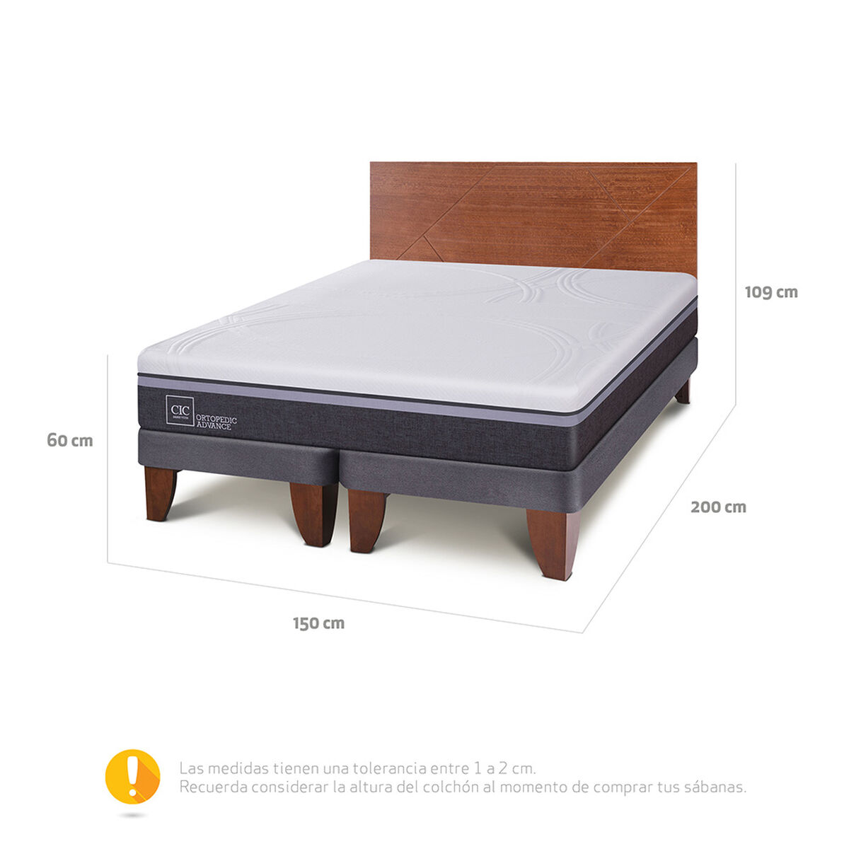 Cama Europea CIC Base Dividida 2 Plazas Ortopedic Advance + Respaldo New Villarrica