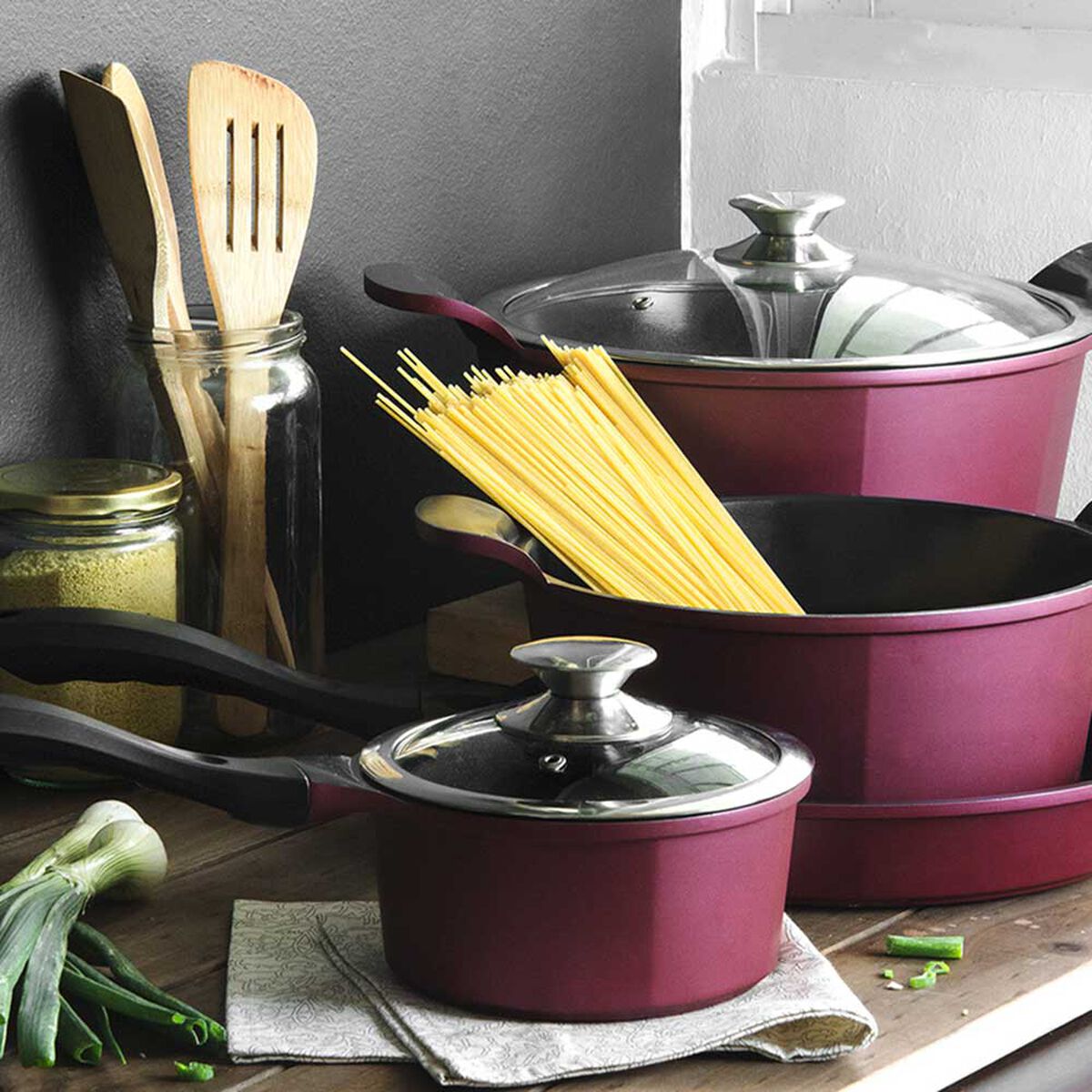Baterías de Cocina Cerámica Kitchenware Cerámica Burdeo 10 Piezas