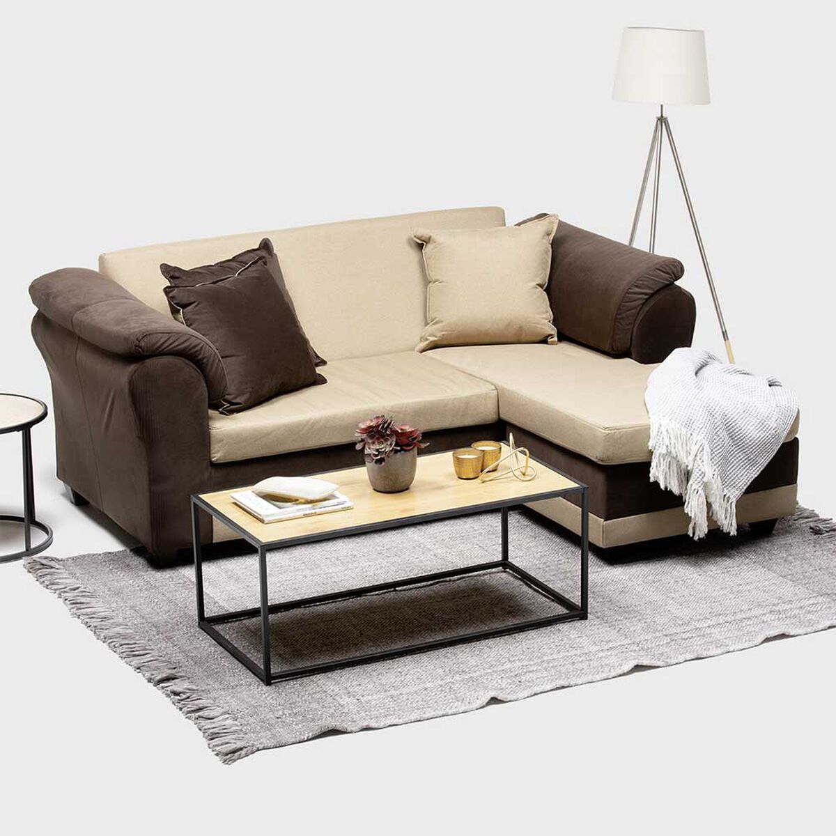 Sofá Seccional Almore Reversible 3 Cuerpos Beige