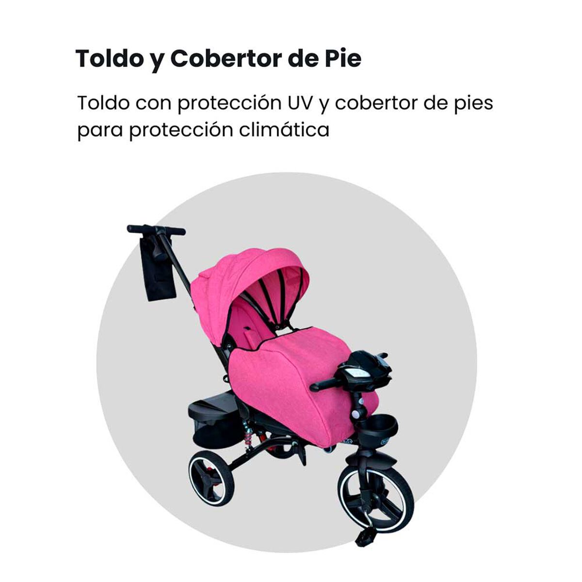 Triciclo Coche Cuna con Bluetooth 360 One Click RS-4090 Fucsia