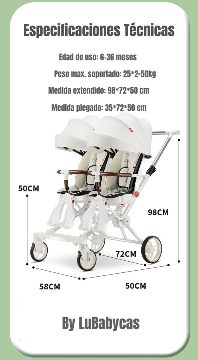Coche Doble con Mesita de Comer Reclinable Negro LuBabycas