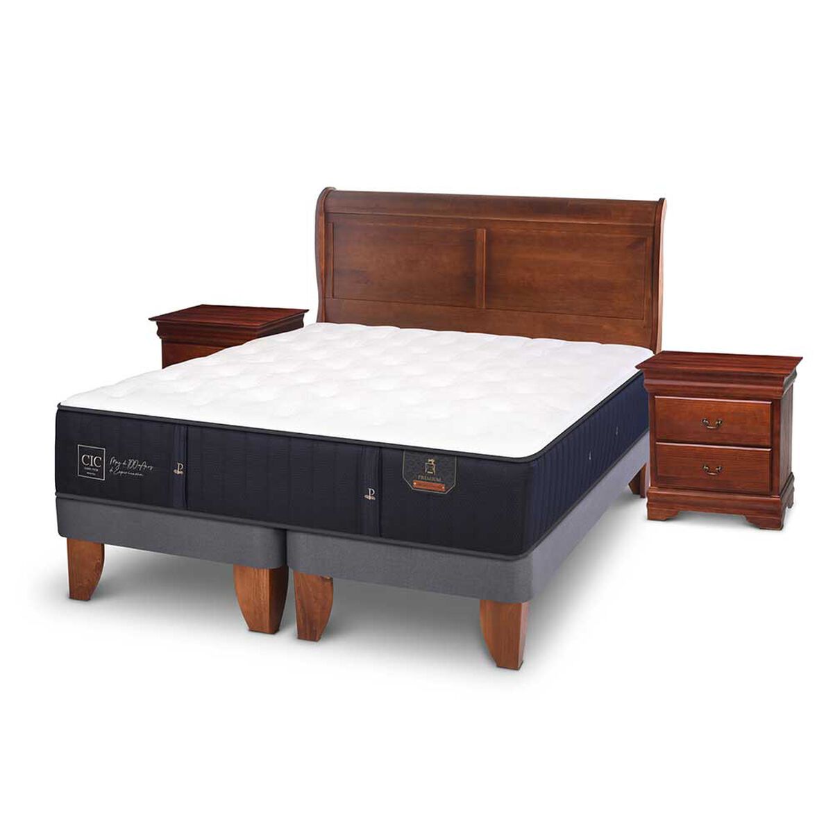Cama Europea CIC Base Dividida 2 Plazas Premium + Respaldo + Veladores